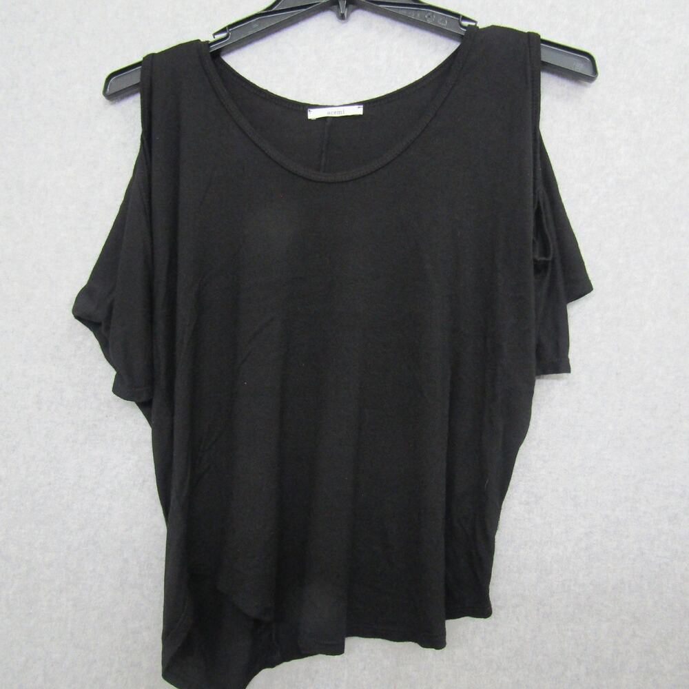 Acemi Womens Shirt Blouse Small Black Short Sleeve Pullover Casual Preppy Ladies